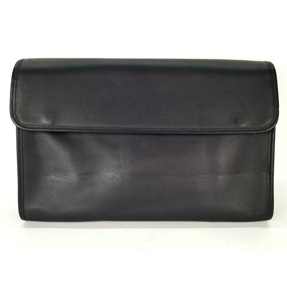 Shlesinger Style #S555D Black Leather Cowhide Underarm Flap Envelope Brief Bag